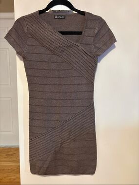 Rochas Knit Short Sleeve Mini Dress in Taupe